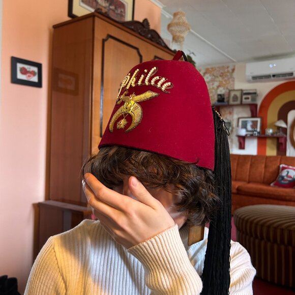 1950s handmade Shriners Philae Halifax genuine leather felted tassel fez! - Picture 5 of 15